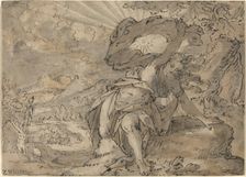Allegorical Female Figure in a Landscape [recto], c. 1600. Creator: Unknown