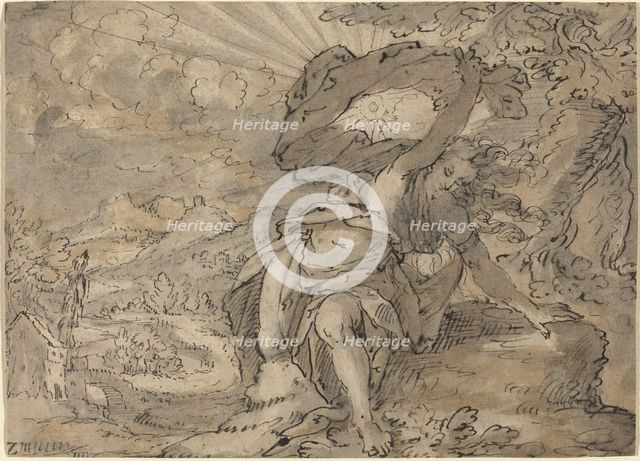 Allegorical Female Figure in a Landscape [recto], c. 1600. Creator: Unknown.