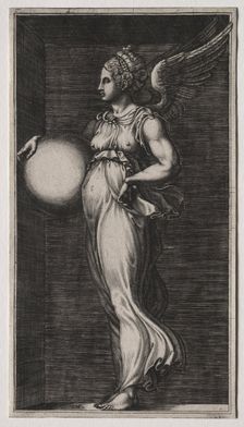 Allegorical Figure Holding a Sphere, mid 1560s. Creator: Giorgio Ghisi (Italian, 1520-1582)