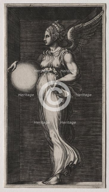 Allegorical Figure Holding a Sphere, mid 1560s. Creator: Giorgio Ghisi (Italian, 1520-1582).