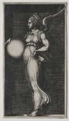 Allegorical Figure Holding a Sphere, mid 1560s. Creator: Giorgio Ghisi (Italian, 1520-1582)