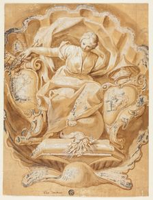 Allegorical Figure with Arms of Alexander VIII (Ottoboni) and Arms of Papacy, n.d. Creator: Francesco Mancini