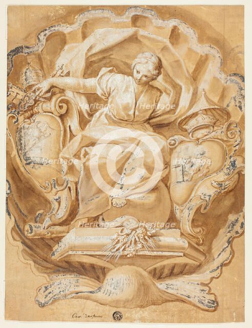 Allegorical Figure with Arms of Alexander VIII (Ottoboni) and Arms of Papacy, n.d. Creator: Francesco Mancini.