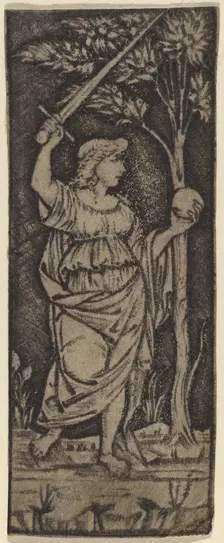 Allegorical Figure: Woman with Sword and Sphere, c. 1490/1510. Creators: Francesco Francia, Peregrino da Cesena