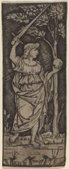 Allegorical Figure: Woman with Sword and Sphere, c. 1490/1510. Creators: Francesco Francia, Peregrino da Cesena