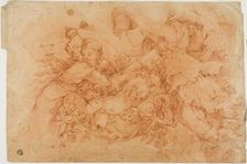 Allegorical Figures Holding the Papal Insignia, study after the Allegory of Divine..., c.1650. Creator: Luca Giordano