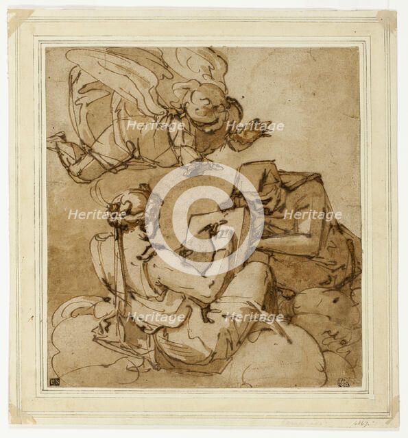 Allegorical Subject (Angel above Two Sibyls), 1560/65. Creator: Luca Cambiaso.