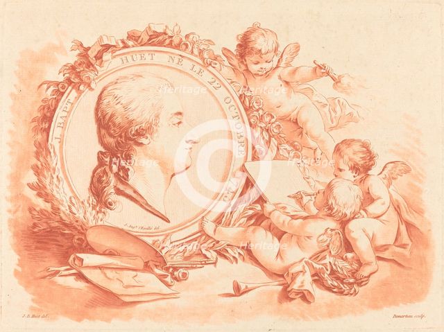 Allegorical Portrait of Jean-Baptiste Hüet, c. 1775. Creator: Gilles Demarteau.