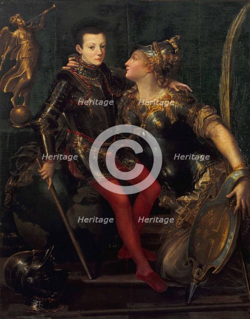 Allegorical Portrait of Parma Embracing Alessandro Farnese, 1556. Artist: Mazzola Bedoli, Girolamo (c. 1500-1569)