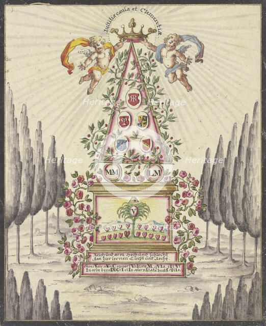 Allegorical representation, pyramid with an altar. Creator: Johann Esaias Nilson.