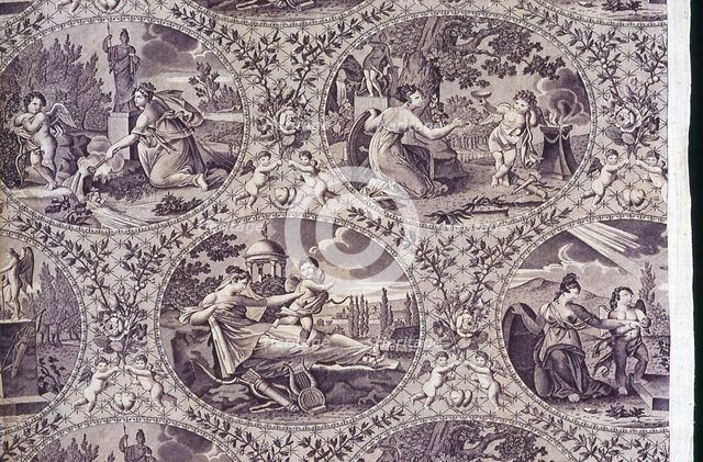 Allegorie à l'Amour (Homage to Love) (Furnishing Fabric), Nantes, c. 1815. Creator: Favre-Petitpierre et Cie.