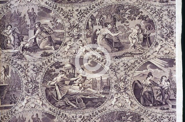 Allegorie à l'Amour (Homage to Love) (Furnishing Fabric), Nantes, c. 1815. Creator: Favre-Petitpierre et Cie.