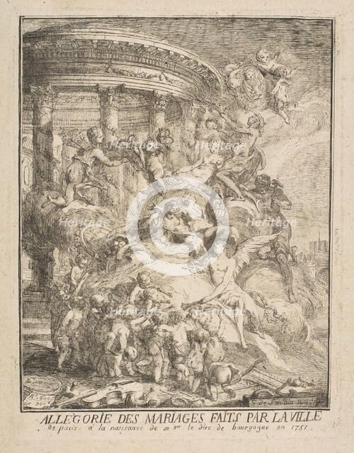 Allegorie des mariages faits par la Ville de Paris a la naissance du Duc de Bourgogne, 1752. Creator: Gabriel de Saint-Aubin.