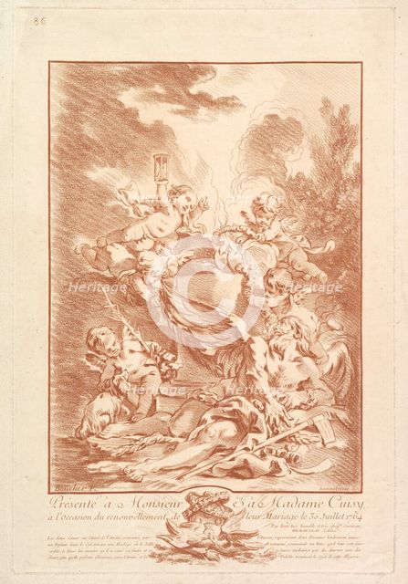 Allégorie pour la Commémoration d'un Mariage (Allegory for the Commemoration o..., mid-18th century. Creator: Gilles Demarteau.