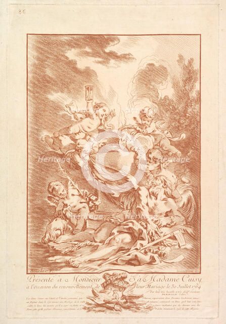 Allégorie pour la Commémoration d'un Mariage (Allegory for the Commemoration o..., mid-18th century. Creator: Gilles Demarteau.