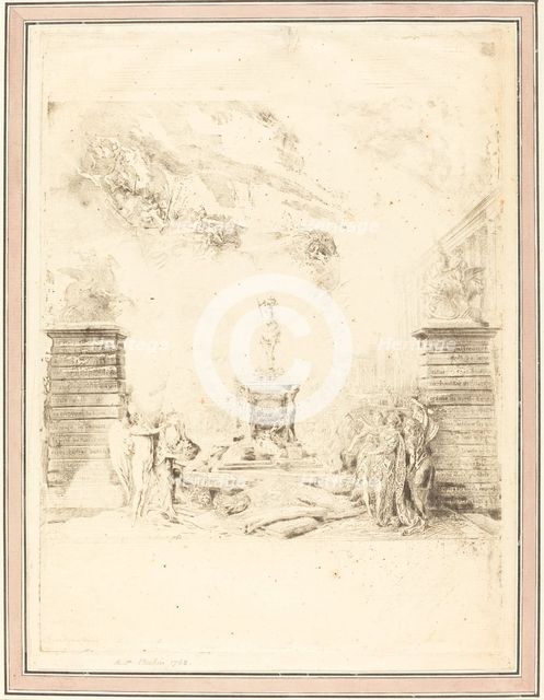 Allegorie sur l'Erection de la Statue de Louis XV (Allegory on the Establishment of a, c. 1763. Creator: Gabriel de Saint-Aubin.