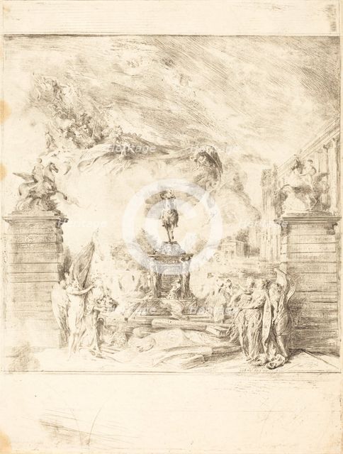 Allegorie sur l'Erection de la Statue de Louis XV (Allegory on the Establishment of a, c. 1763. Creator: Gabriel de Saint-Aubin.
