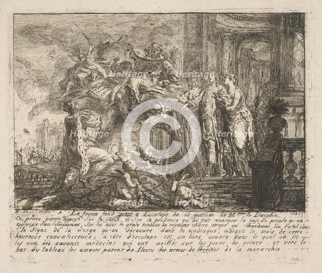 Allegorie sur la Convalescence du Dauphin, 1752. Creator: Gabriel de Saint-Aubin.