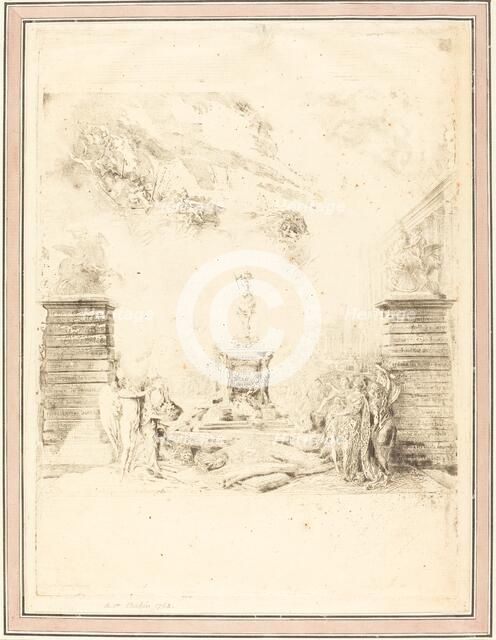 Allegorie sur l'Erection de la Statue de Louis XV (Allegory on the Establishment of a, c. 1763. Creator: Gabriel de Saint-Aubin.
