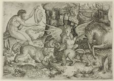 Allegory: Combat of Animals in the Presence of Man with Shield, 1515/20. Creator: Master of the Beheading of St. John the Baptist