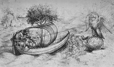 Allegory: A Crowned Eagle Standing on a Globe and a Wolf Steering a Boat c1480 (1945). Artist: Leonardo da Vinci