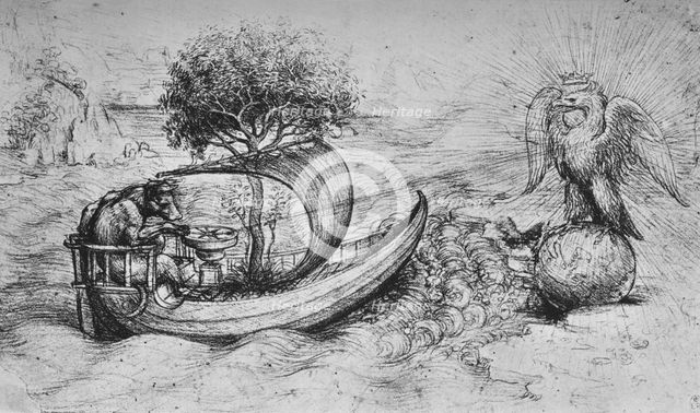 'Allegory: A Crowned Eagle Standing on a Globe and a Wolf Steering a Boat', c1480 (1945). Artist: Leonardo da Vinci.