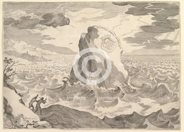 Allegory Against the Pelagian Heresy (Allégorie contre l'hérésie pélagienne et armoiries de la.... Creator: Claude Mellan.