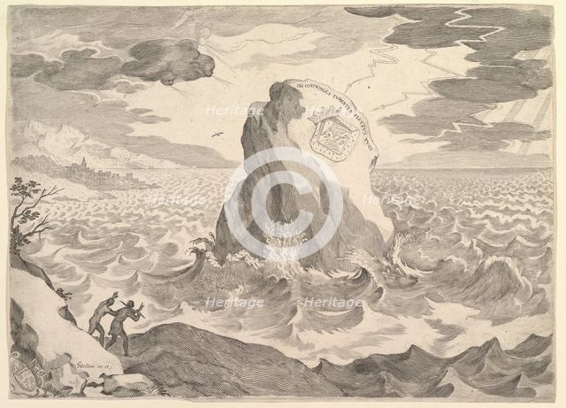 Allegory Against the Pelagian Heresy (Allégorie contre l'hérésie pélagienne et armoiries de la.... Creator: Claude Mellan.