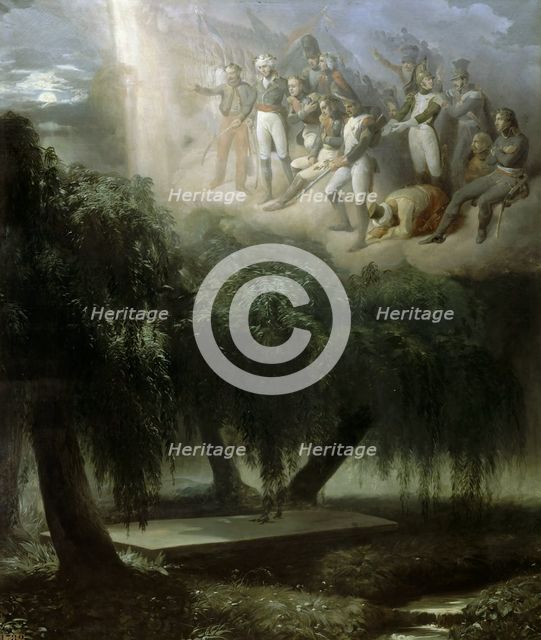 Allegory at the Tomb on Saint Helena: Napoleon's Army Mourning His Death, 1837. Creator: Alaux, Jean (1786-1864).