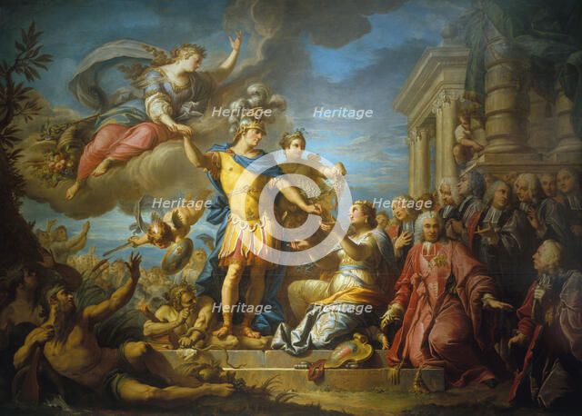 Allegory in honor of the Treaty of Aix-la-Chapelle, February 13, 1749, 1761. Creator: Jacques Dumont.