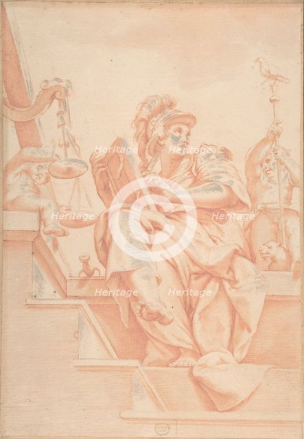 Allegory of Justice with Two Putti (after Lorenzo Sabatini's Fresco in Palazzo...), 16th century. Creator: Anon.
