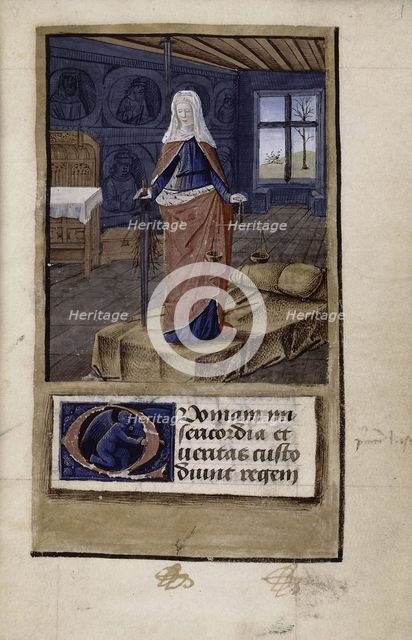 Allegory of Justice (from John of Wales Breviloquium de virtutibus antiquorum principum et philosophorum), 1475-1499. Artist: Colombe, Jean (c. 1430-c. 1493)