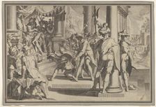 Allegory of Justice (Sanctity of the Law) with a court scene depicting a man being pardone..., 1605. Creator: Willem van Swanenburg
