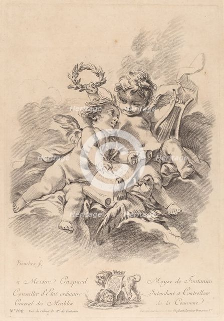 Allegory of Music with Two Cherubs and Doves (100). Creator: Gilles Demarteau.
