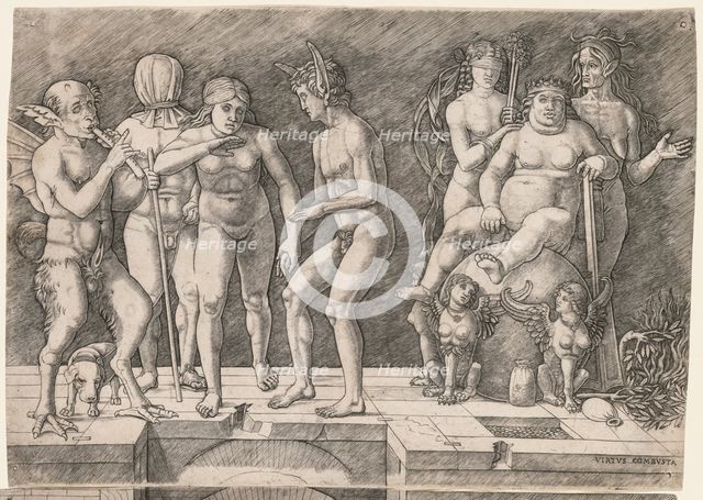 Allegory of the Fall of Ignorant Humanity: Virtus Combusta, c. 1500-1505. Creator: Giovanni Antonio da Brescia (Italian).