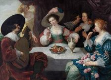Allegory of the five senses: Elegant company sitting at a table, c1640. Creator: Cossiers; Jan (1600-1671)