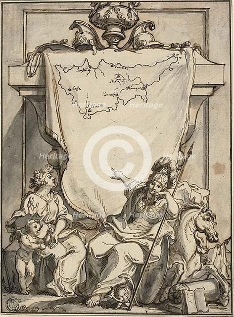 Allegory with the Map of Cyprus, n.d. Creator: Charles-Louis Simonneau.