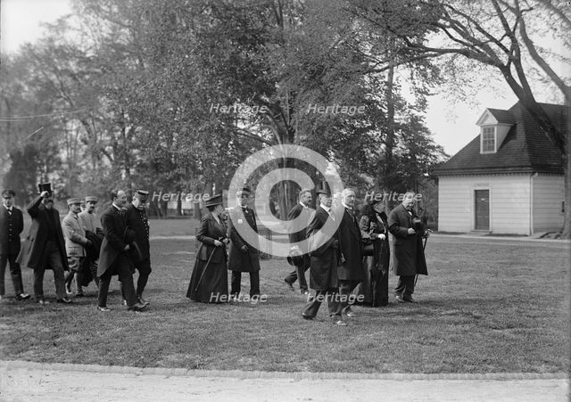 Allied Commission To U.S. At Mount Vernon - In Groups Stolling About Grounds..., 1917. Creator: Harris & Ewing.
