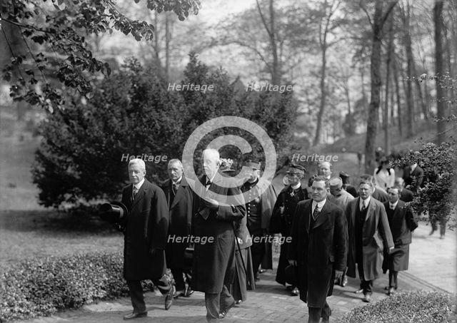 Allied Commission To U.S. At Mount Vernon - In Groups Stolling About Grounds..., 1917. Creator: Harris & Ewing.