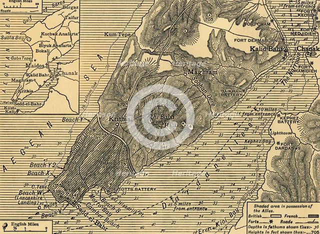 Allied positions on the Gallipoli peninsula in Turkey, First World War, July 1915, (c1920). Creator: Unknown.