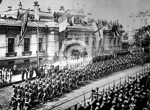 Allied soldiers and sailors in Vladivostok, Russia, September 1918. Artist: Anon