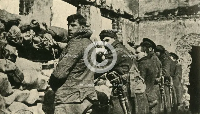 Allied soldiers in Flanders, First World War, 1915, (c1920). Creator: Unknown.