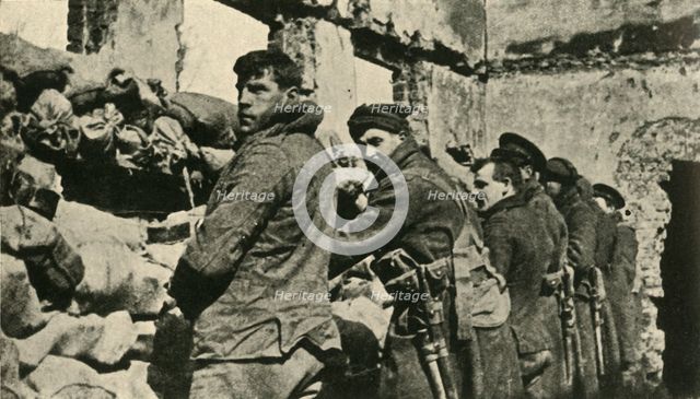 Allied soldiers in Flanders, First World War, 1915, (c1920). Creator: Unknown.