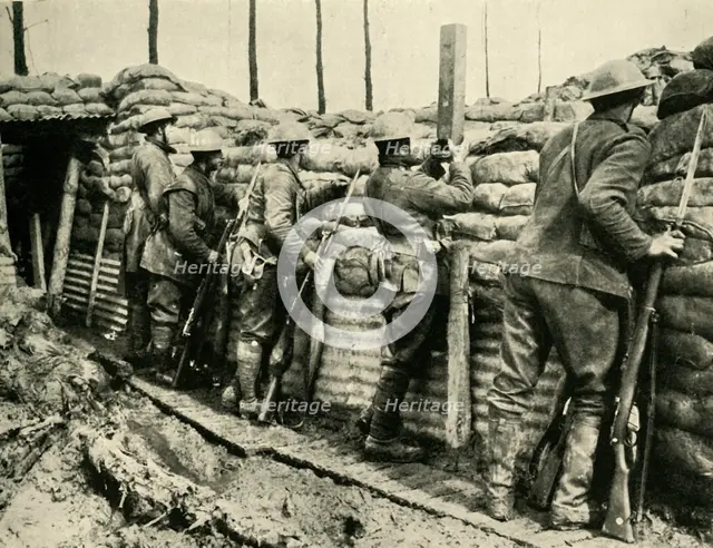 Allied soldiers using periscopes, Flanders, First World War, 1915-1916, (c1920). Creator: Unknown.
