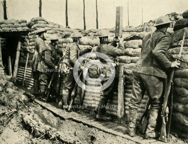 Allied soldiers using periscopes, Flanders, First World War, 1915-1916, (c1920). Creator: Unknown.