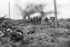 Allied troops and German prisoners at the Menin Road, near Ypres, Belgium, 30 October, 1917