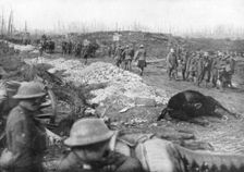 Allied troops and German prisoners at the Menin Road, near Ypres, Belgium, 30 October, 1917