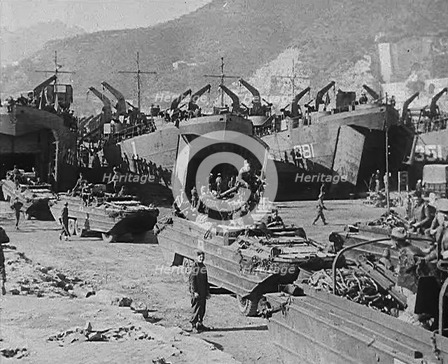 Allied Troops and Vehicles Assembled in Naples Harbour, 1943-1944. Creator: British Pathe Ltd.