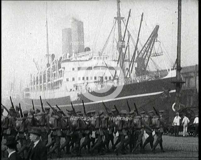 Allied Troops Being Dispatched from a Dock, 1922. Creator: British Pathe Ltd.