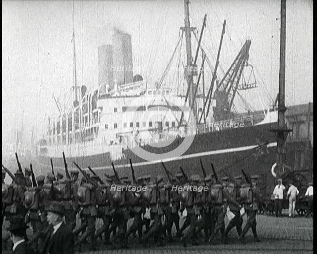 Allied Troops Being Dispatched from a Dock, 1922. Creator: British Pathe Ltd.